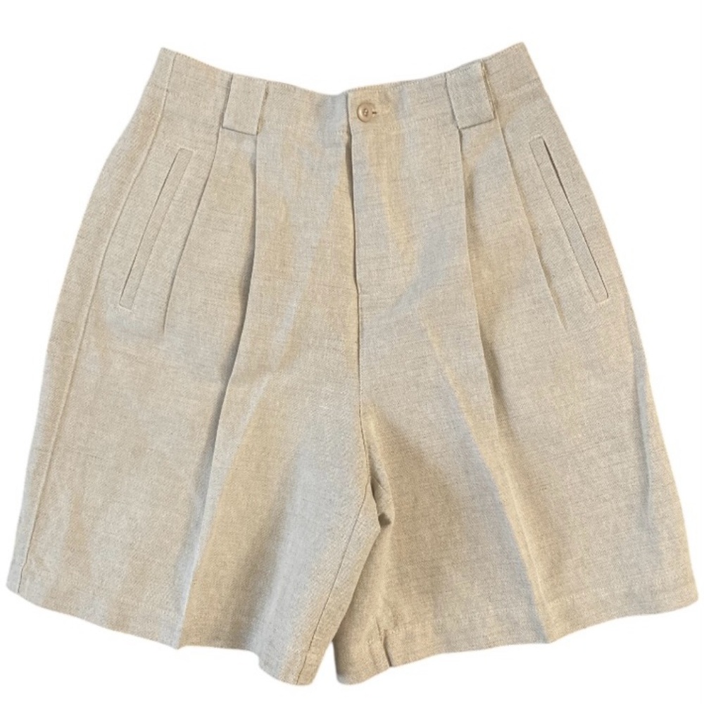 VTG LizSport Liz Claiborne Pleated Front Linen Cotton Bermuda Short oatmeal